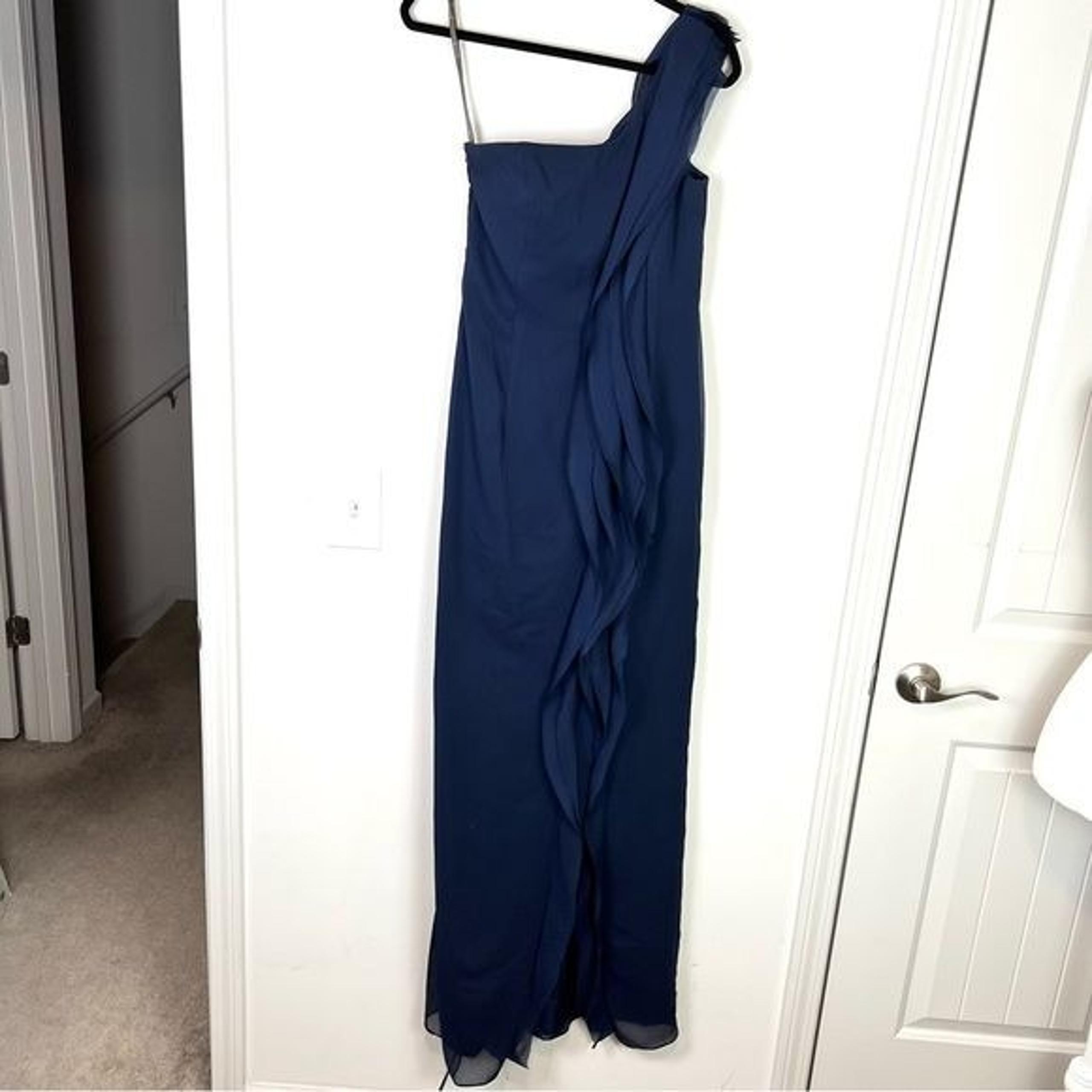 White by Vera Wang maxi dress womens 4 Navy Ruffle One Shoulder Formal Wedding