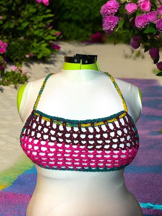Sunset Dream Handmade Crochet Bralette – Multi-Way Halter Top