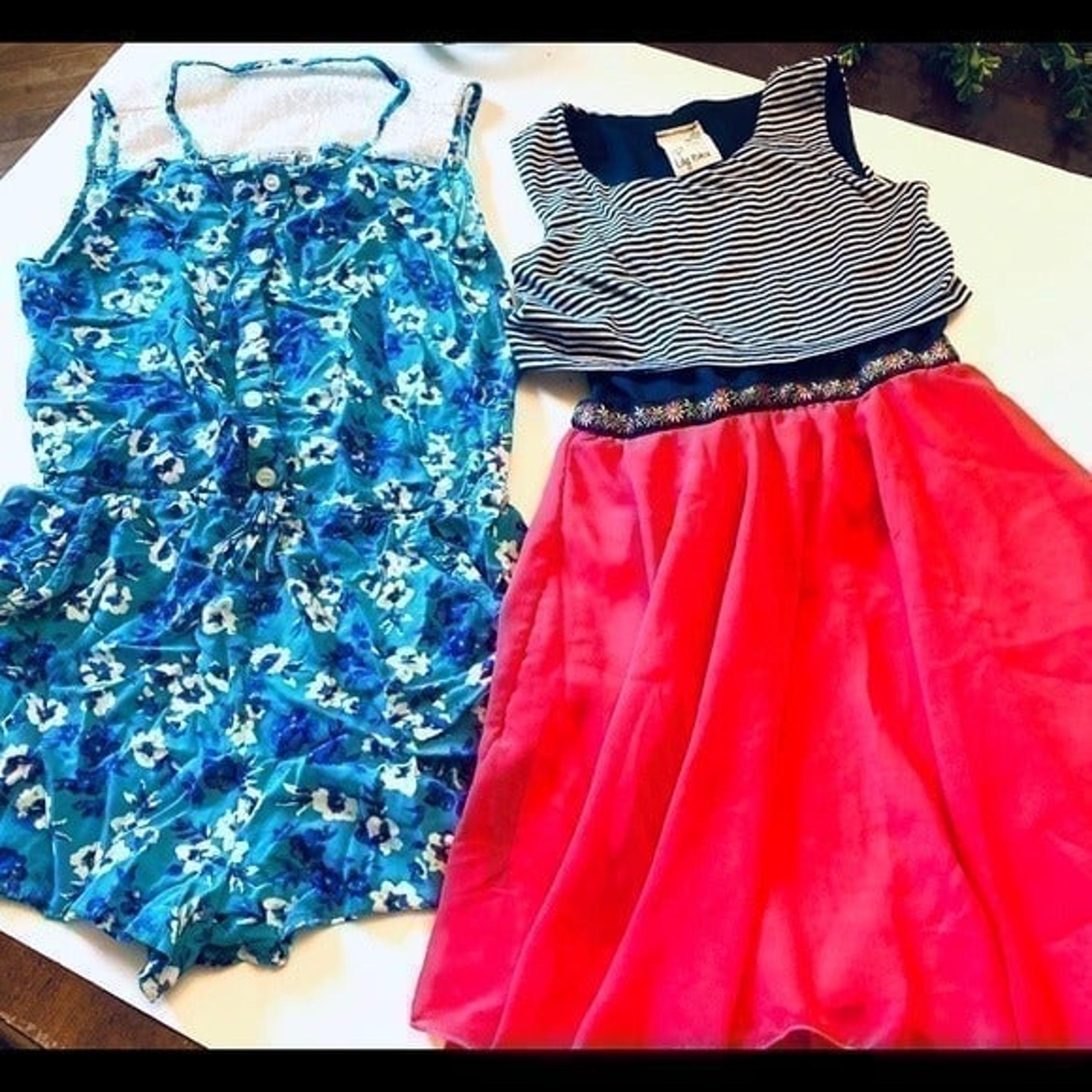 Blue floral romper & coral/blue dress si
