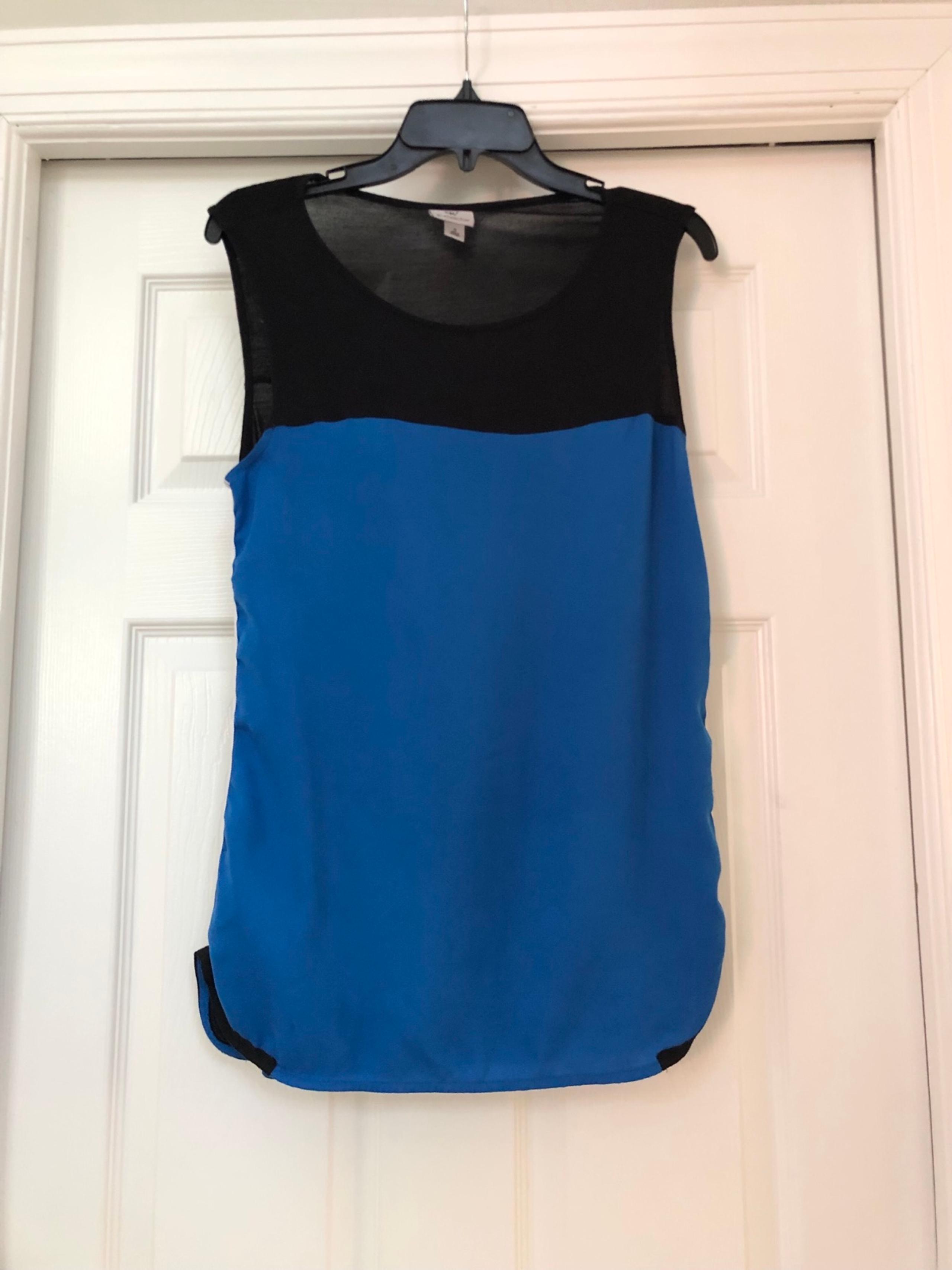 Worthington Color-block Mixed Media Blue/Black Tunic Tank Top Blouse
