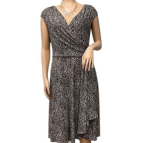 EUC! Lauren Ralph Lauren Black and White Print Faux Wrap Dress - Size 10