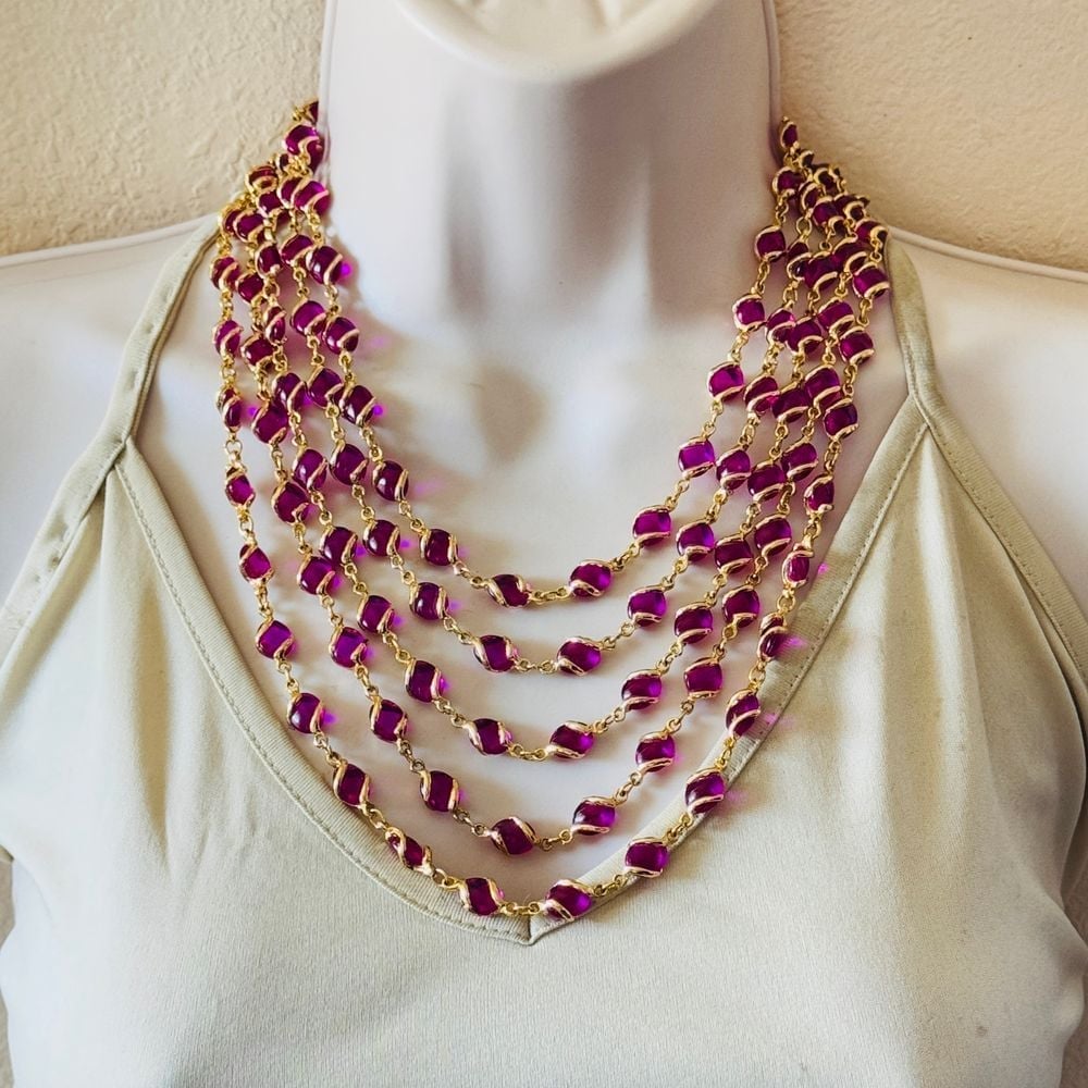 VTG Regal Gold Collar Bib bezel Necklace Gold Plated multi strand Joel Powell