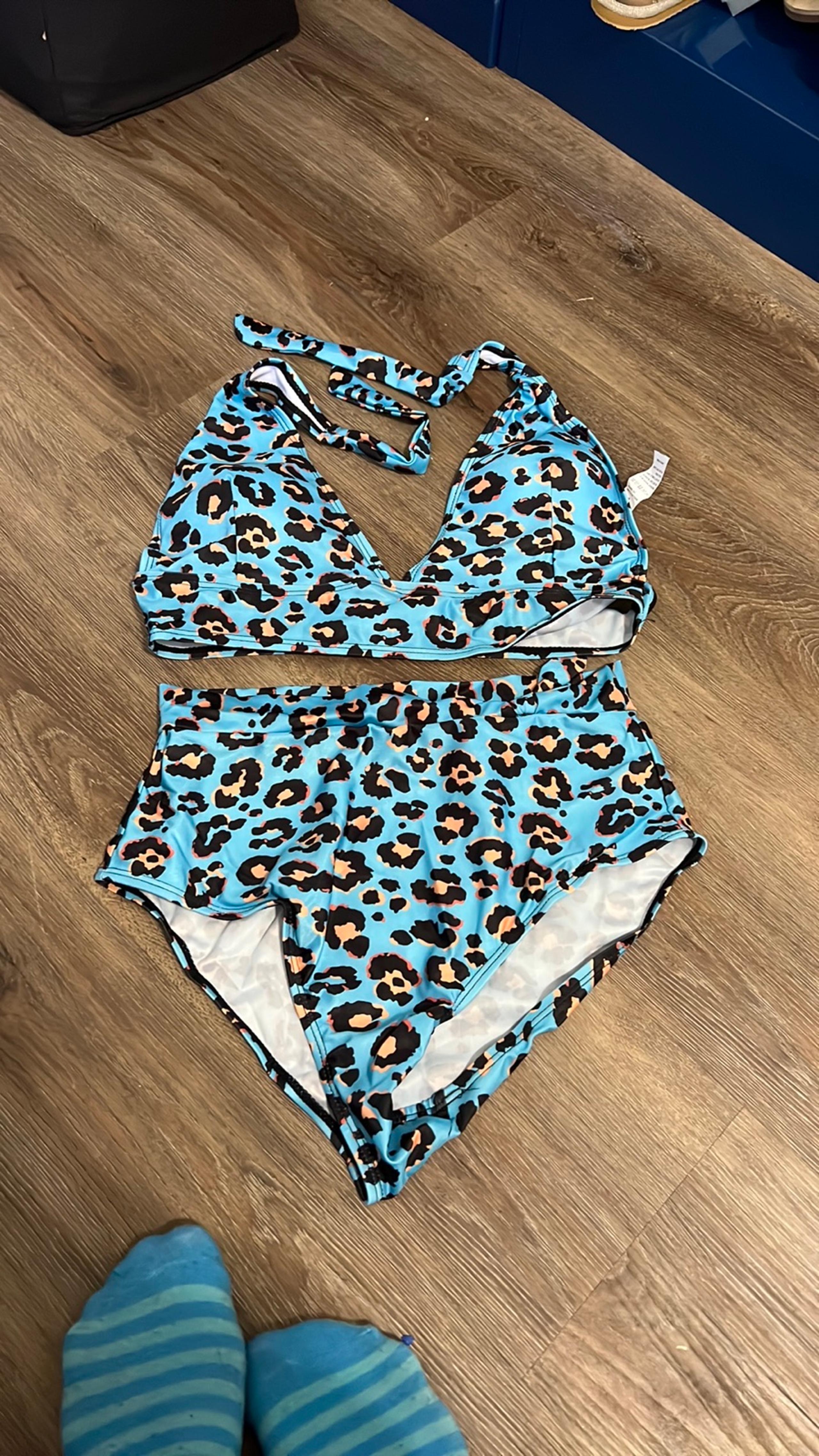 Doris blue leopard halter top and high waist bikini