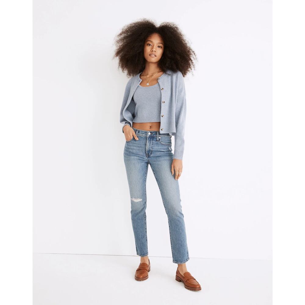 The Mid-Rise Perfect Vintage Jean in Ainsdale Wash: Knee-Rip Edition Size 24