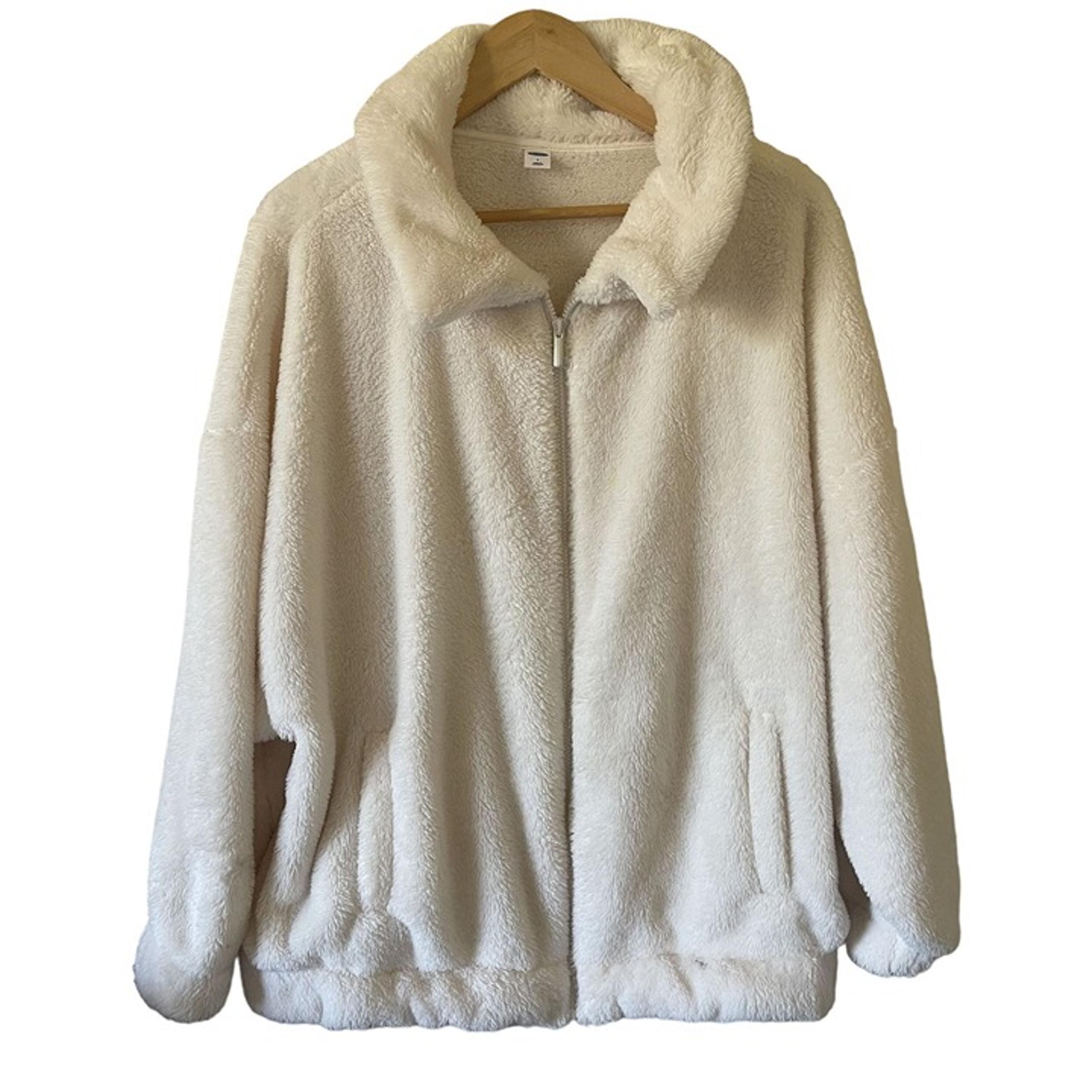 Old Navy Cream Fleece Full Zip Oversized Sweatshirt Jacket Women's Large Soft Co