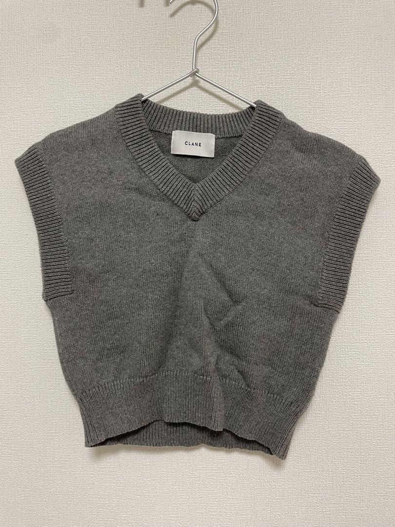 セール】CROPPED V NECK KNIT TOPS（ニット/セーター）｜CLANE