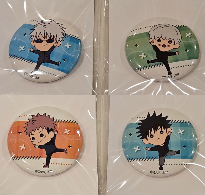 Jujutsu Kaisen Set of 4 Tasukko Can Badge Pin Satoru Gojo Toge Megumi Yuji JJK