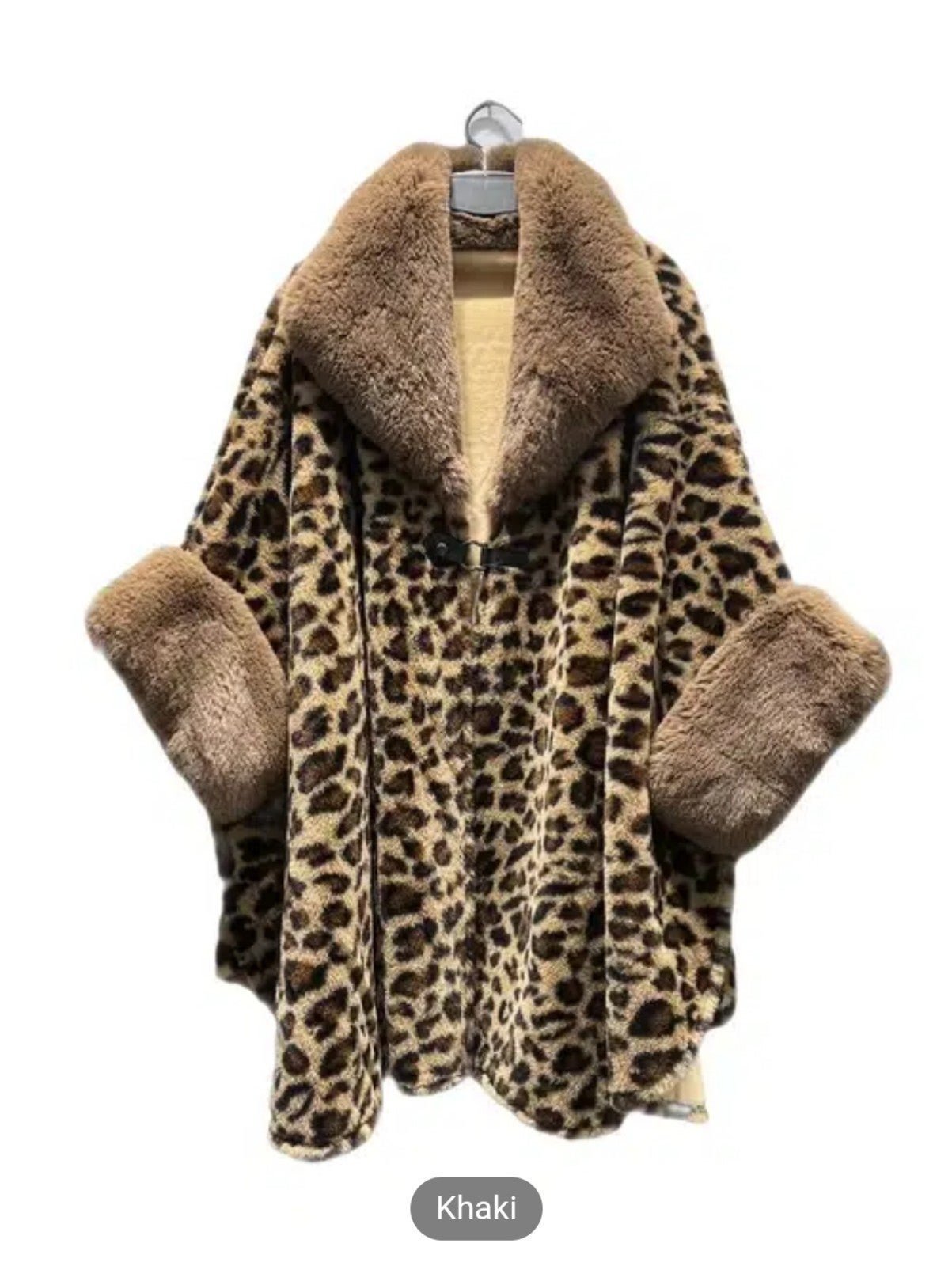 Faux FurPlus Size Leopard Print Fleece Liner Fur Collar Cloak Coat