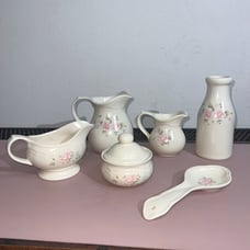 Vintage Pflatzgraff Tea Rose 6pc. Set With No Chips USA Pink Rose Floral Easter