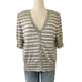St. John Striped Short Sleeve Cardigan Sweater White/Tan Wool Blend | Size L