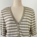 St. John Striped Short Sleeve Cardigan Sweater White/Tan Wool Blend | Size L