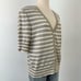 St. John Striped Short Sleeve Cardigan Sweater White/Tan Wool Blend | Size L
