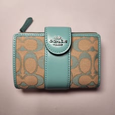 NWT Coach CT922 Medium Corner Zip Wallet Signature Jacquard Leather Faded Blue