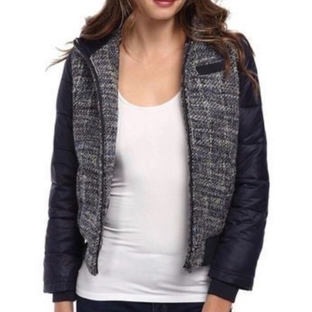 NWT Members Only Wool Blend Hooded Tweed Bomber Puff Jacket M
