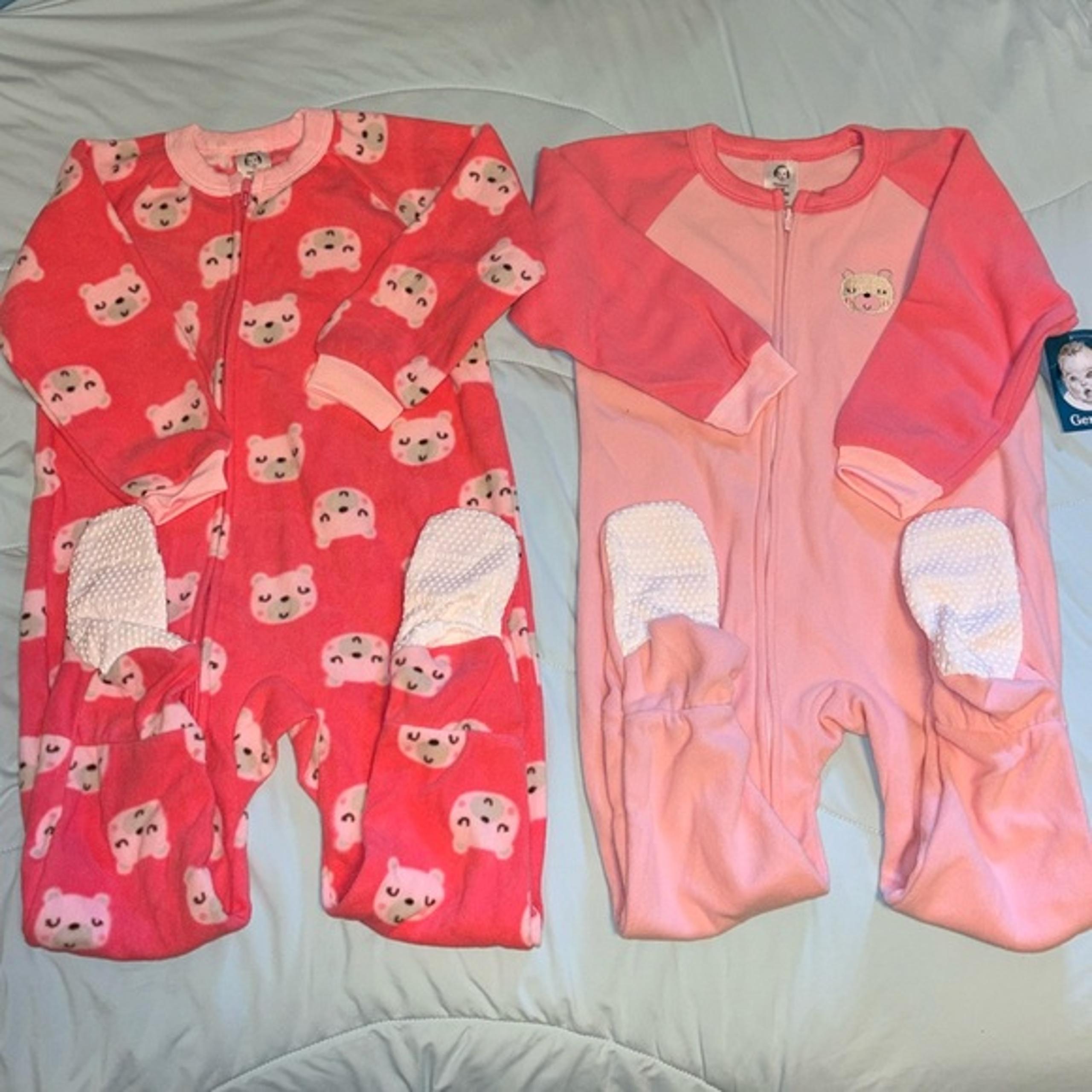 Lot 2 Gerber Footed Fleece  pajama PJs One piece Girls size 3T New pink