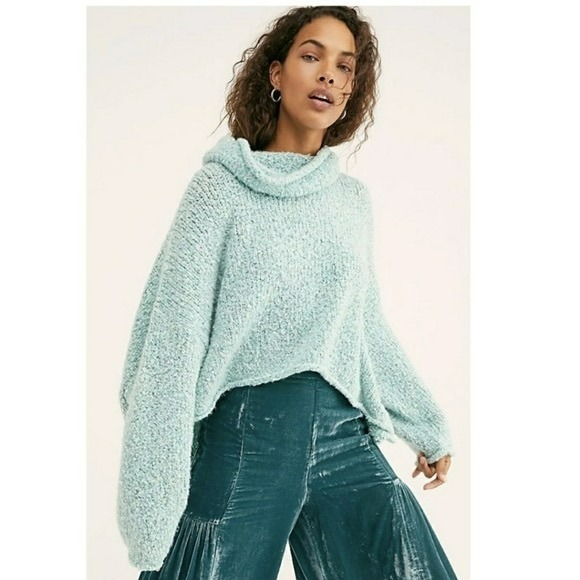 Free People BFF cowl neck slouchy sweater in Aqua Star size XL