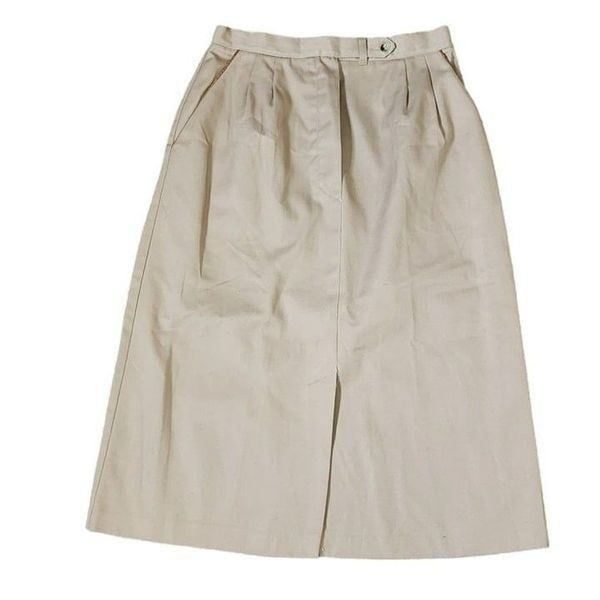 Vintage 80s A-Line Skirt Womens Size Small Khaki Office Wear Career Preppy Class