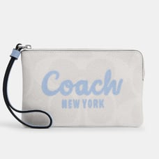 Coach Corner Zip Wristlet white/blue