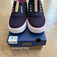 NIB Keds Navy/Rainbow Topkick Washable Slip On, Big Kids Girls 6/Women’s 38