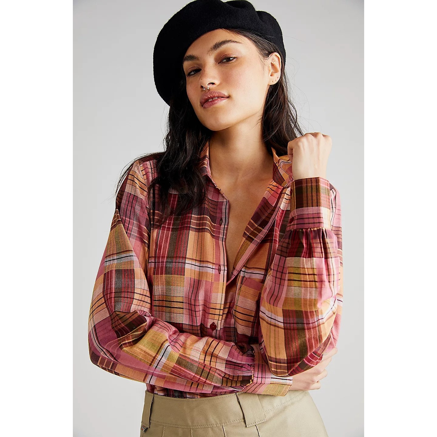 New Free People MES DEMOISELLES Kuri Button Shirt 220 US 2 (34) Long Sleeve