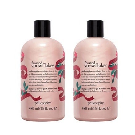 Lot 2pc New Philosophy FROSTED SNOWFLAKES Shower Gel 16oz Bubble Bath