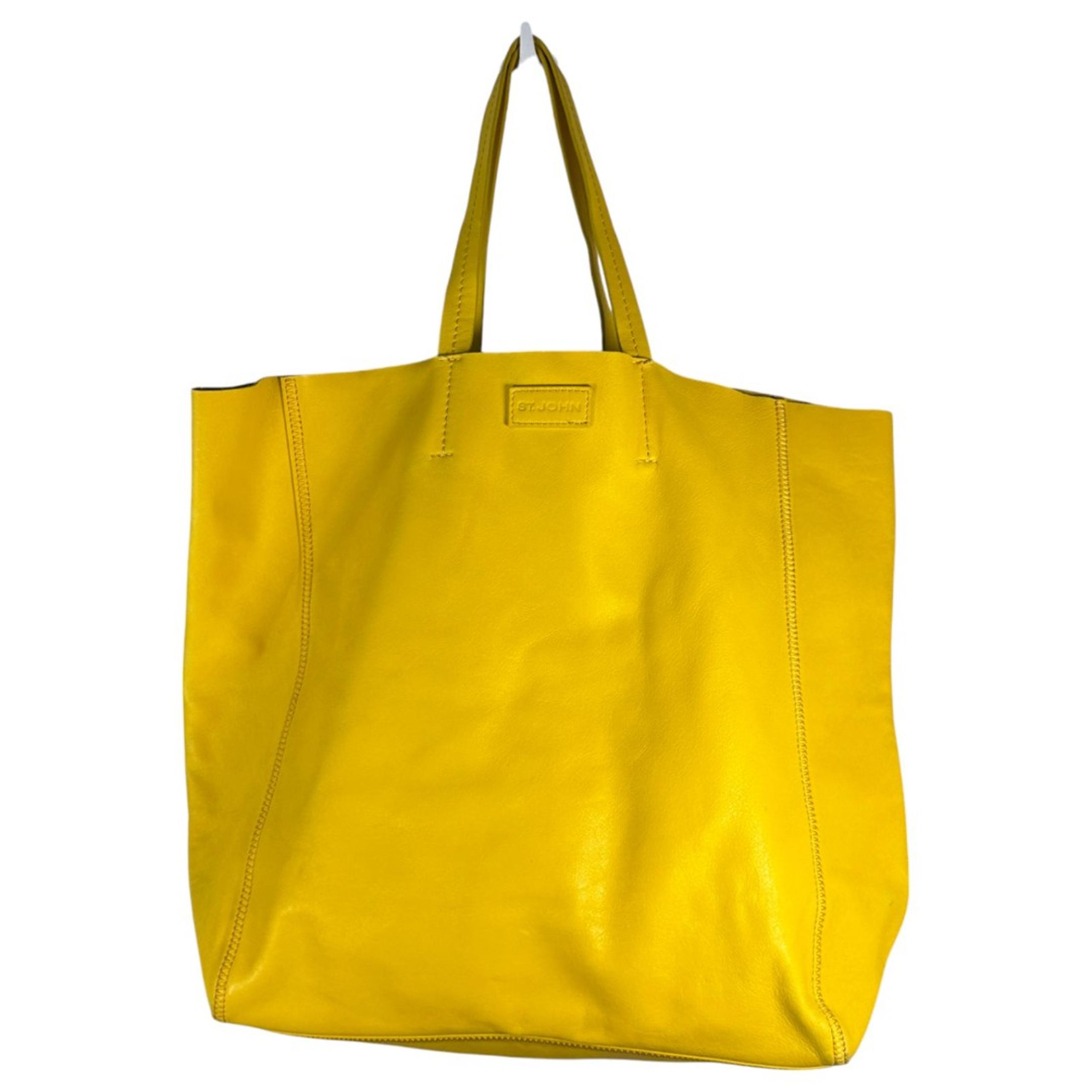 St. John Bright Yellow Leather Tote Shoulder Bag Purse Handbag