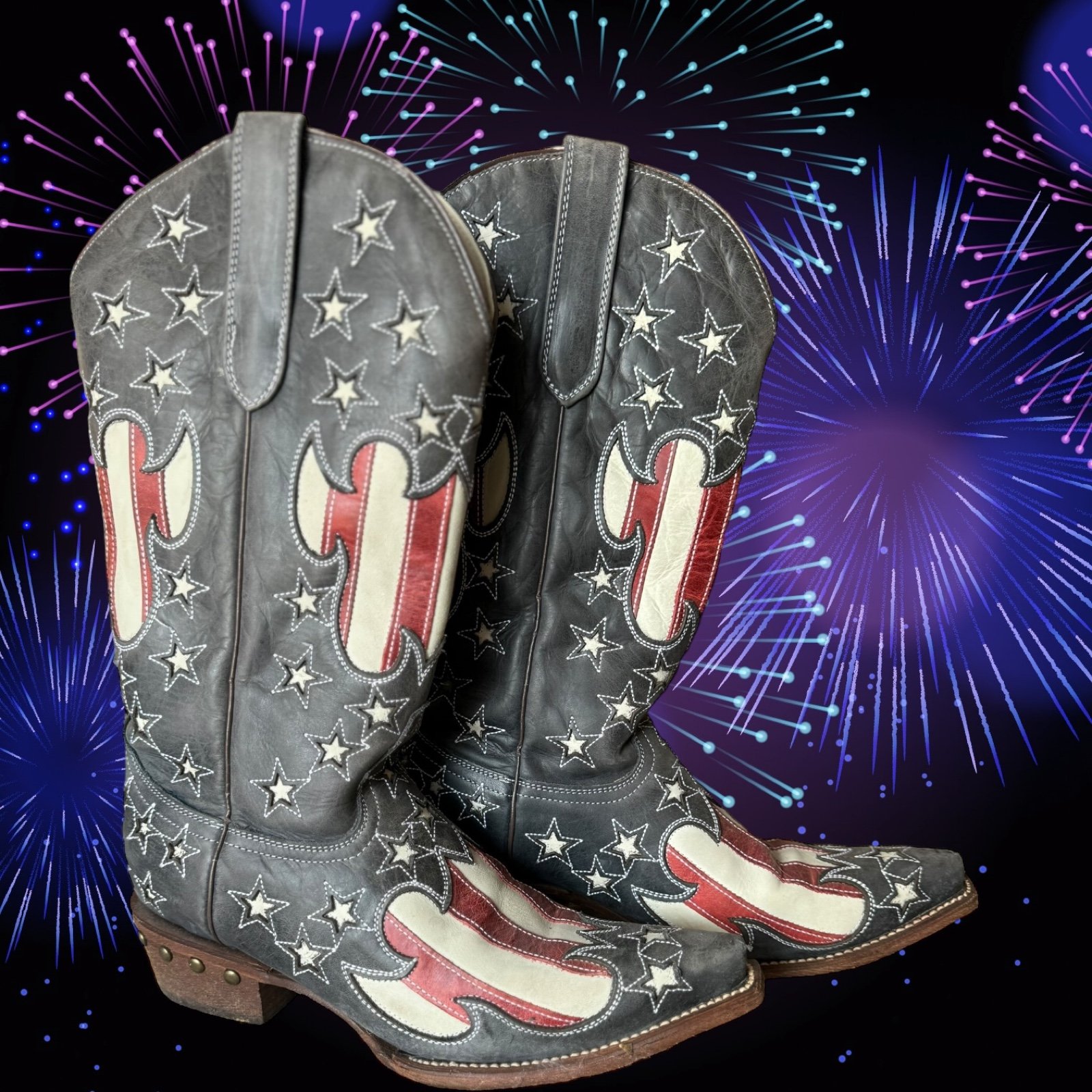 Gorgeous gently used JB Dillion red /white/ blue usa theme cowboy boots sz 10
