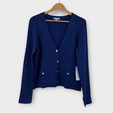 Draper James RSVP Womens Size XXL Blue Ribbed Button Front Long Sleeve Cardigan