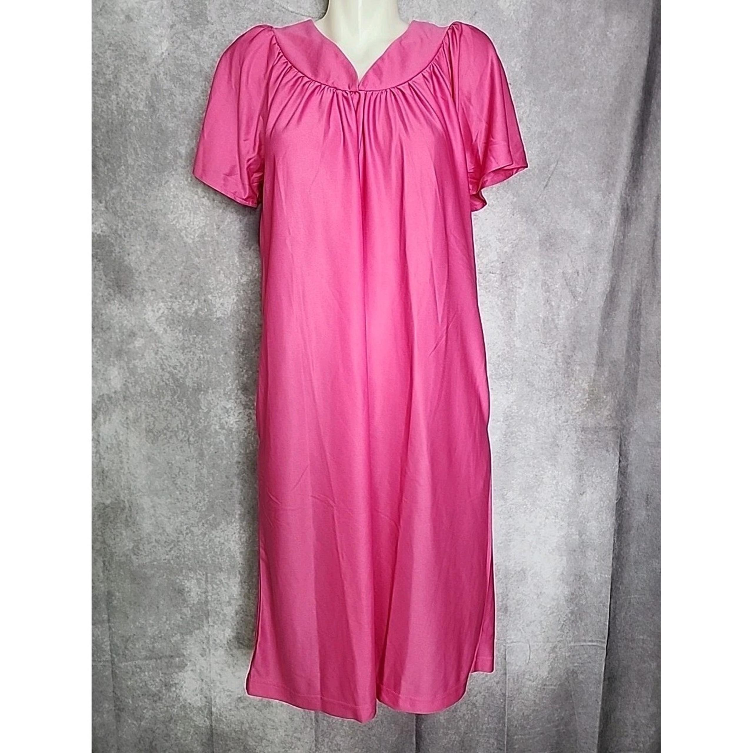 Anthony Richards Pink Nylon Nightgown Negligee Size Small Silky Bright Vintage