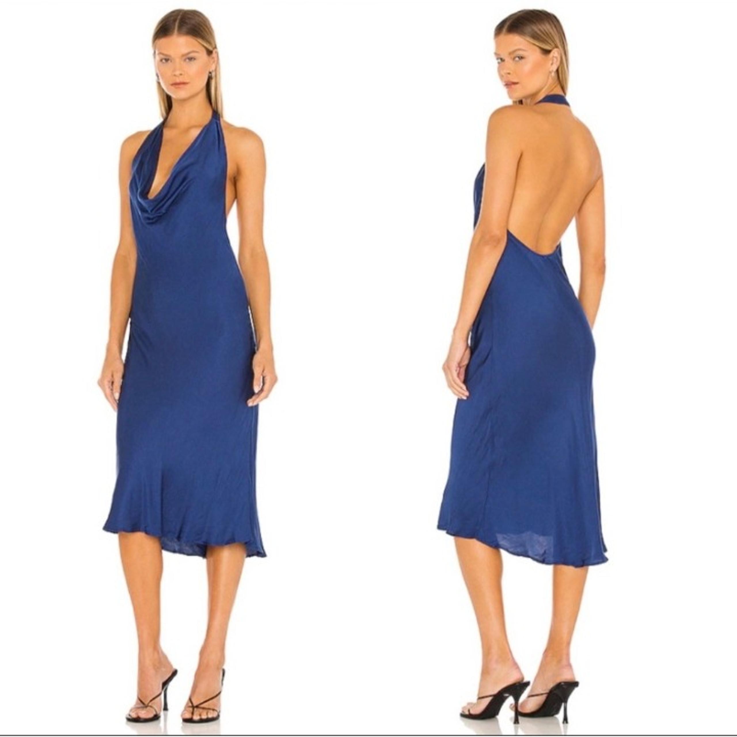Young Fabulous & Broke Womens NWT Blue Rebel Satin Halter Slip Midi Dress Medium