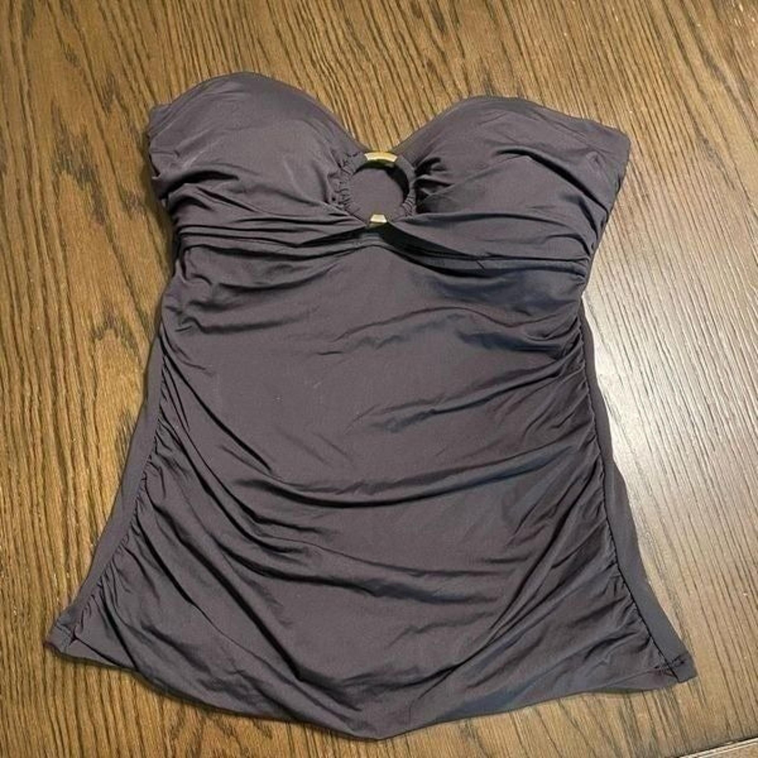 Bleu Rod Beattie draped ring me up black bandini swim top 6 NWT