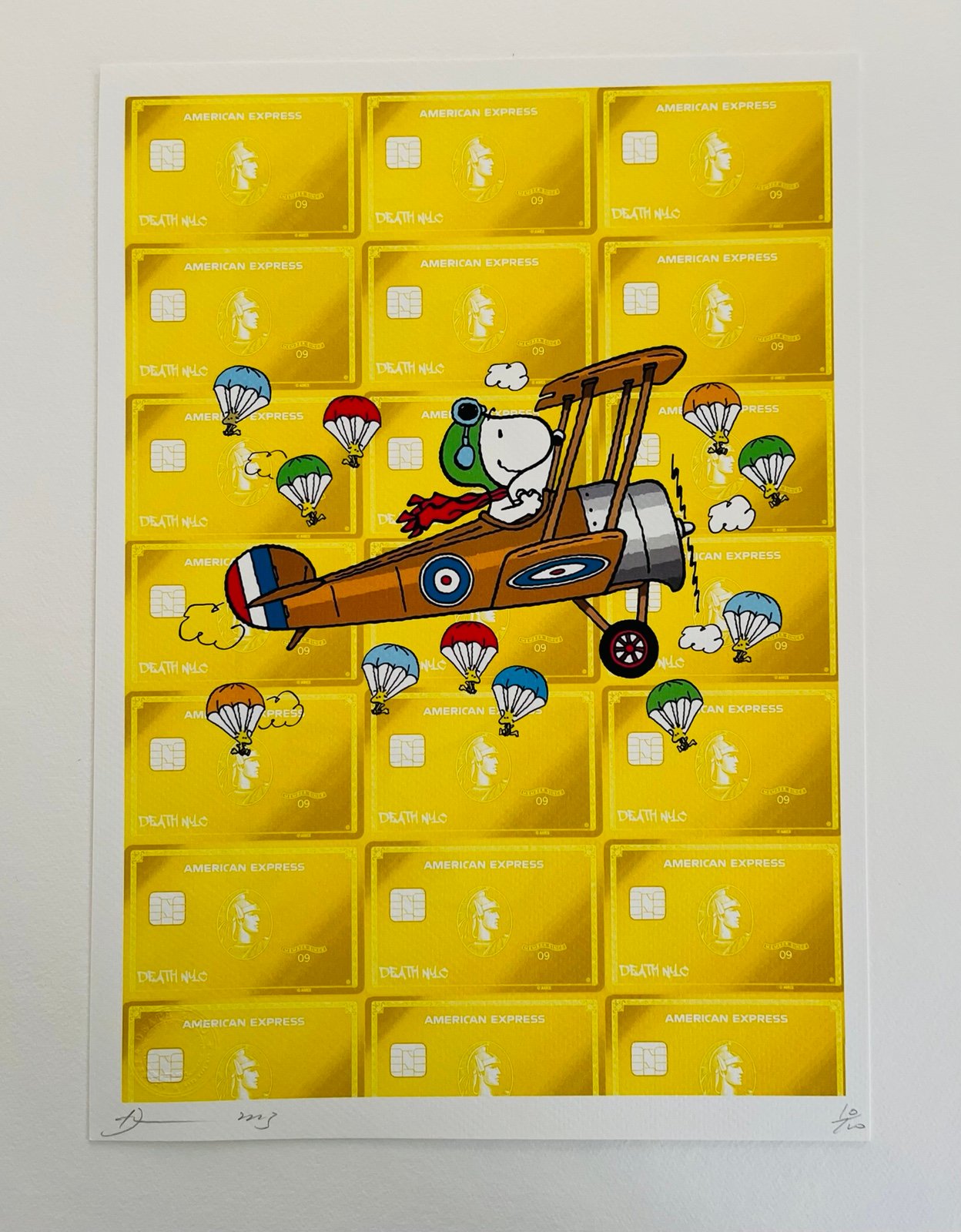 Snoopy Yellow AmEx DEATH NYC Hand Signed Street Art Print Limited Editon w/ COA