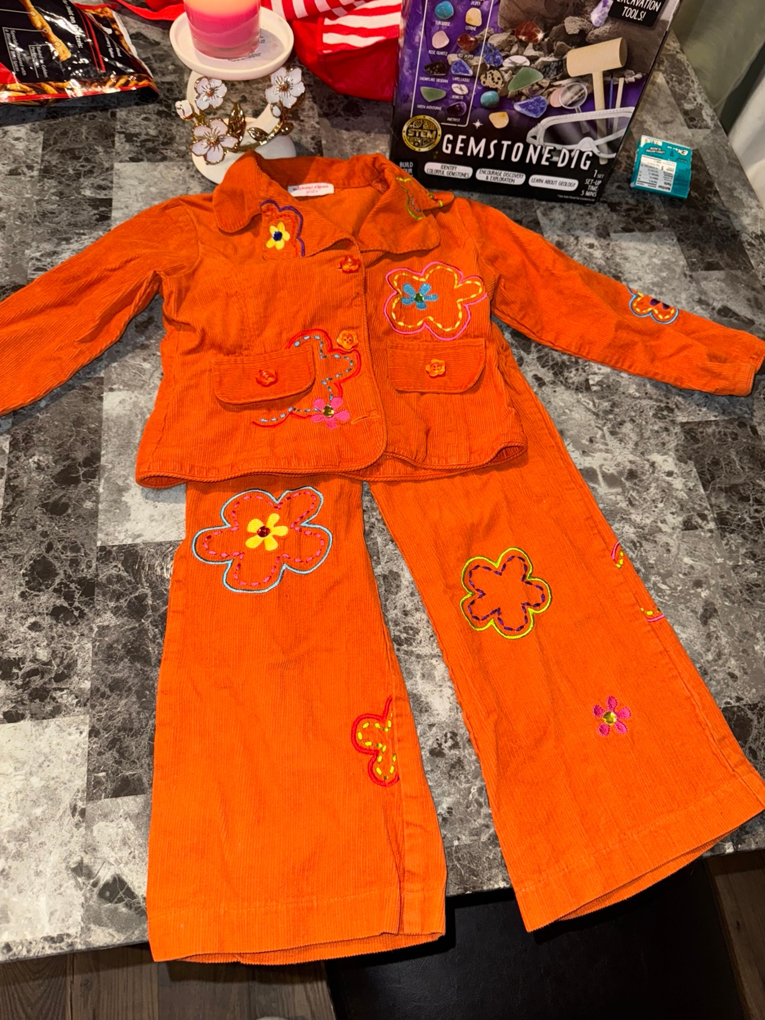 Orange corduroy kids pants set