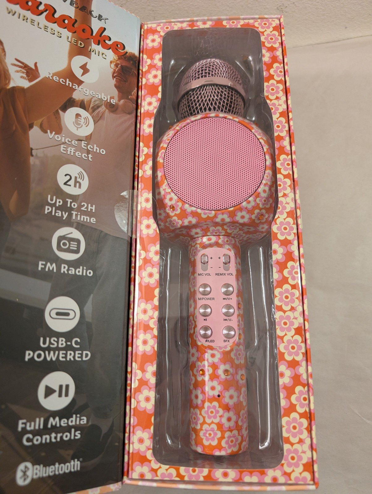 Throwback Karaoke Wireless Bluetooth LED Mic Colorful Lights Rhinestone Accent