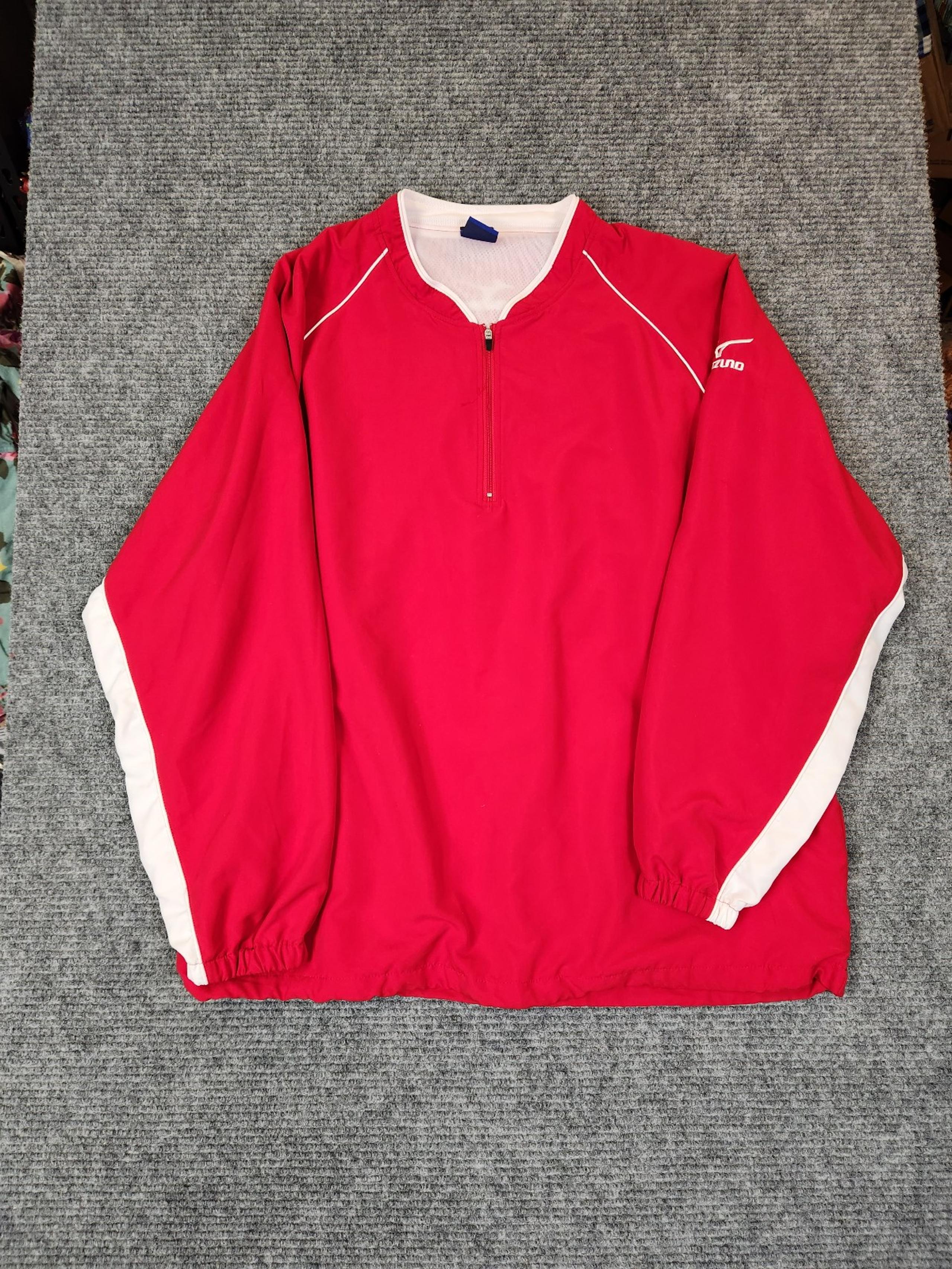 Mizuno Windbreaker Jacket Mens X-Large Red 1/4 Zip Pullover Lightweight Lined