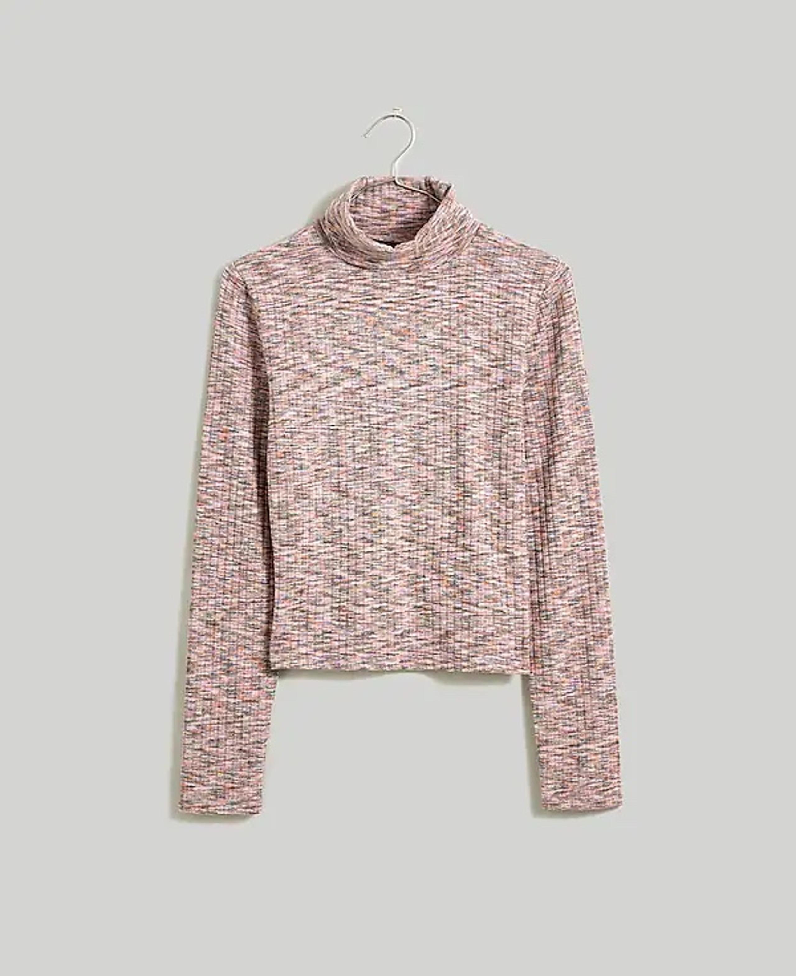 Women’s Small MADEWELL Space-Dyed Ribbed Cropped Pink Woodrose Turtleneck Top