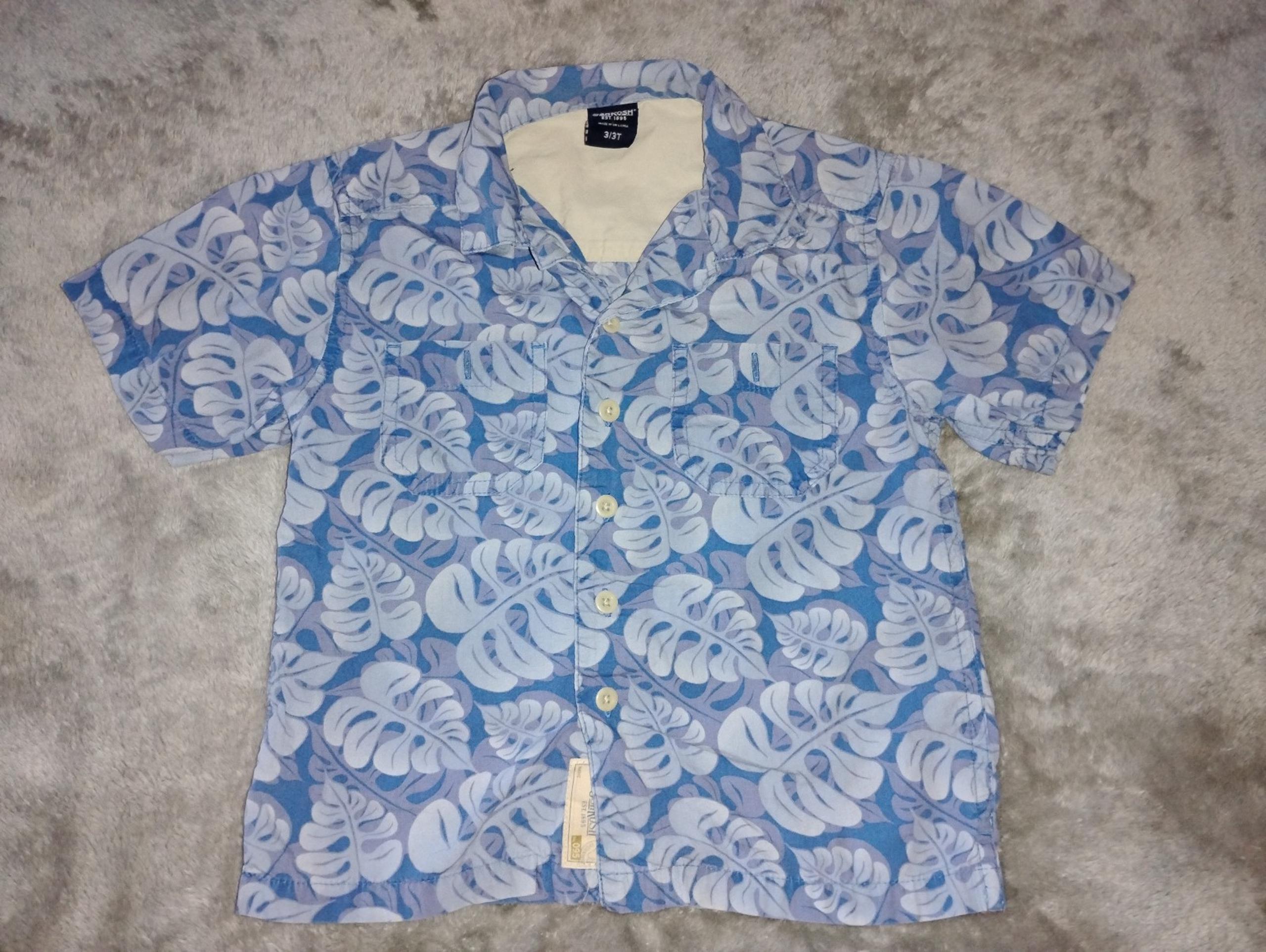 OSHKOSH Boys Size 3/3T Tropical Hawaiian leaves Shirt Short Sleeve Button up