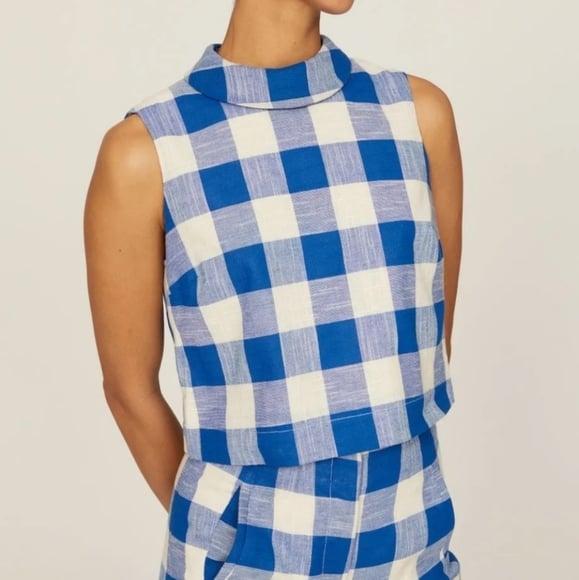 NWT VERONICA BEARD Sylvana Sleeveless Cropped Top in Blue and White Size 10