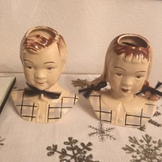 1950s Stanford Art Pottery Sandy and Jean Wall Pocket Head Vase Planters