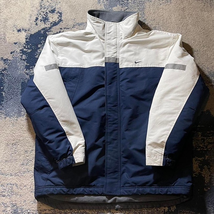 Vintage y2k Nike grey tag fleece lined navy/ white puffer winter tech jacket