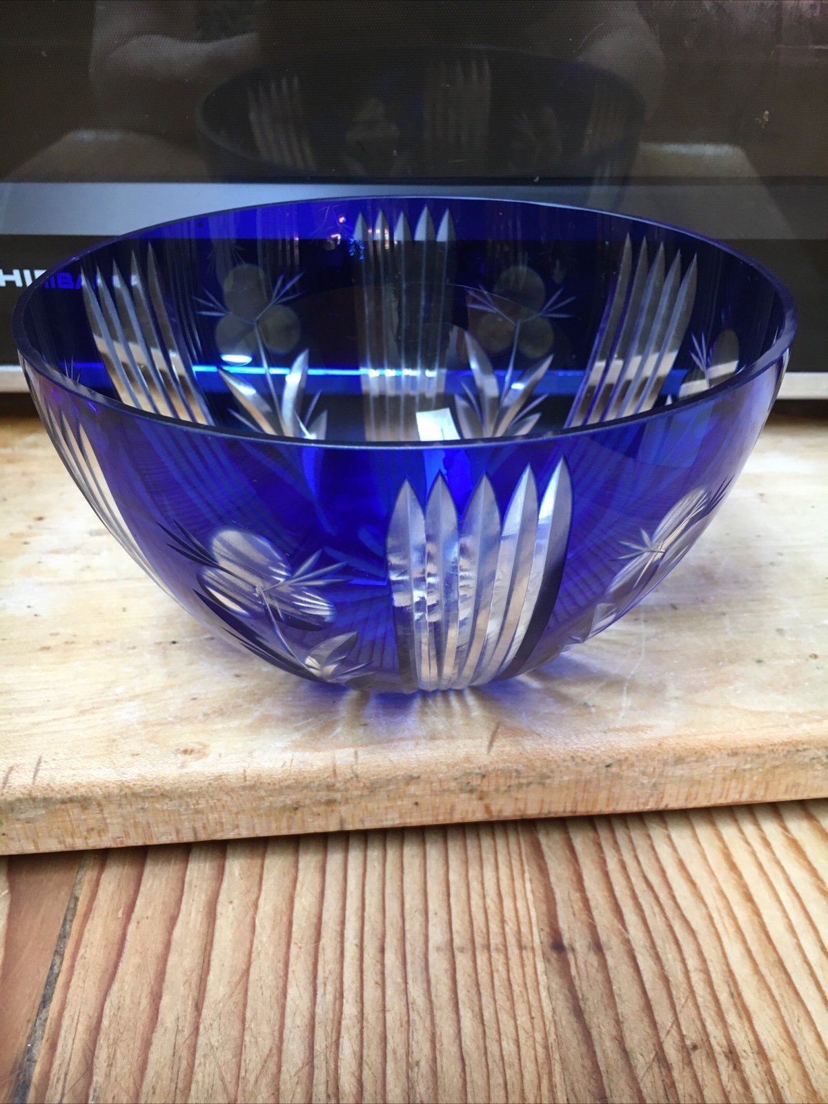 Vintage Bohemian Czech cobalt blue cut to clear crystal bowl