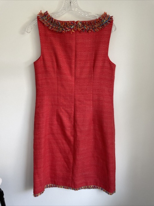 Talbots Women 6 Orange Cotton Tweed Fringe Sleeveless Shift Dress