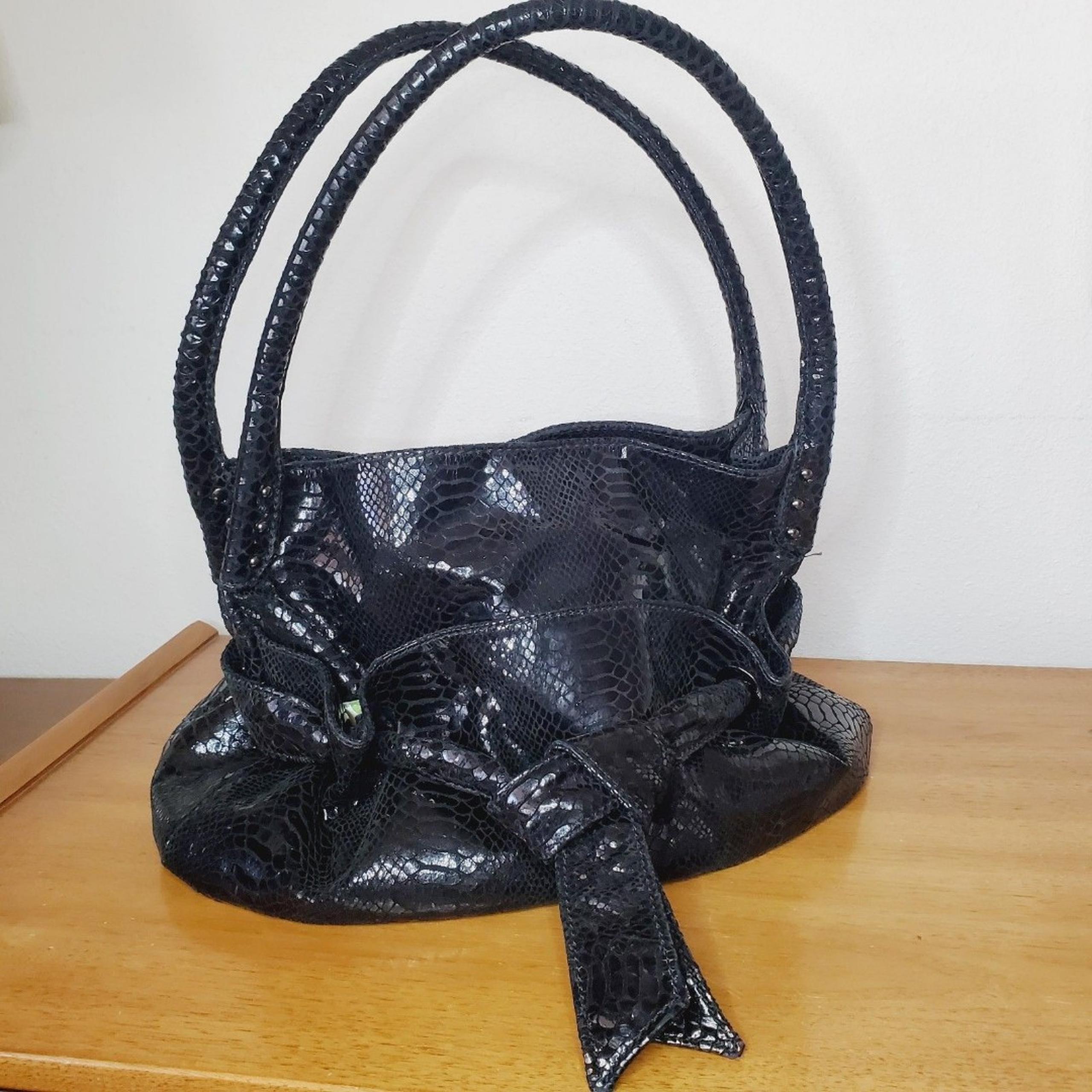 Perlina Black Snakeskin Print Studio Bag Womens Purse Soft Shoulder Y2K Tote Bag