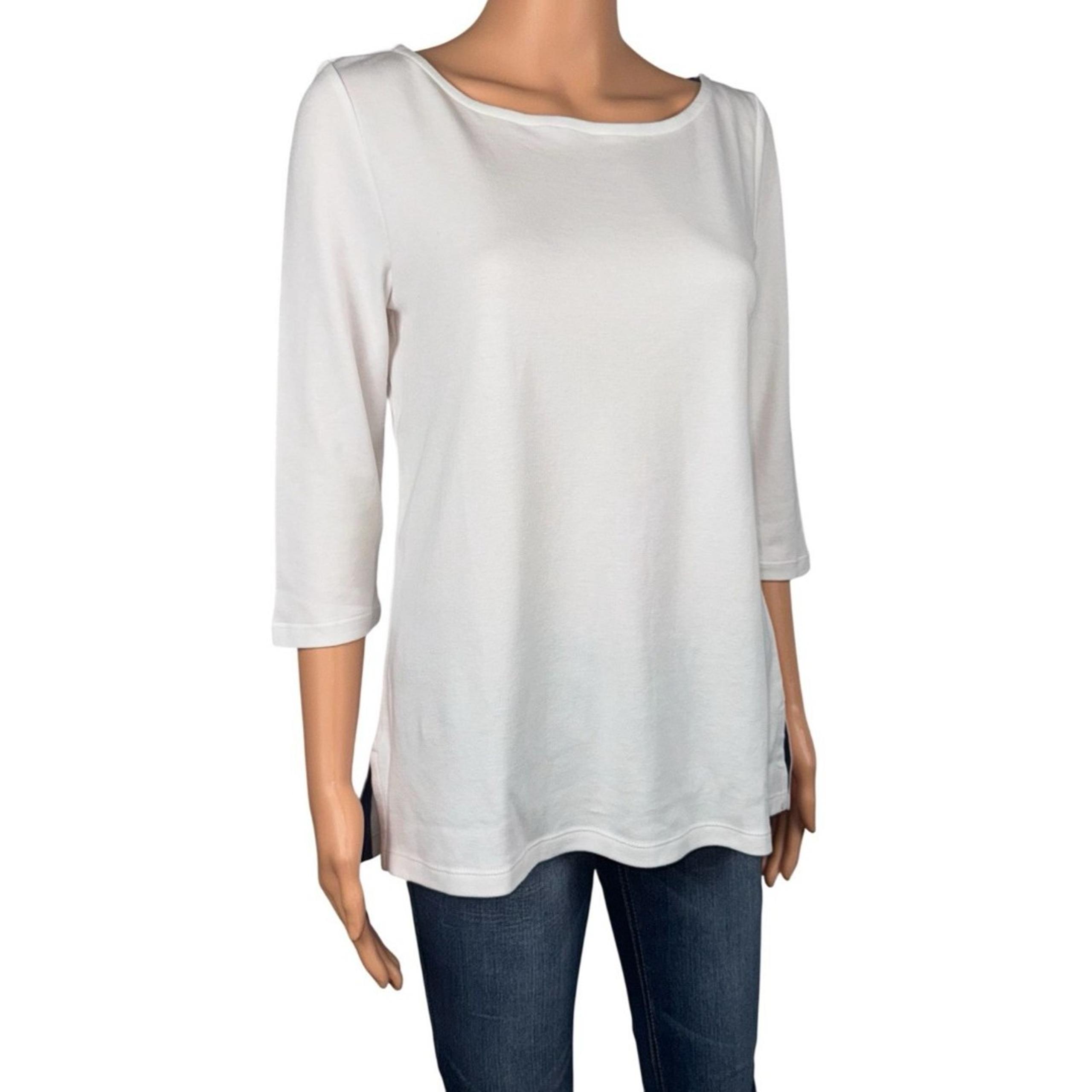 Lands End Womens Small White Mariner Boatneck Top Blouse Shirt Pima Cotton New