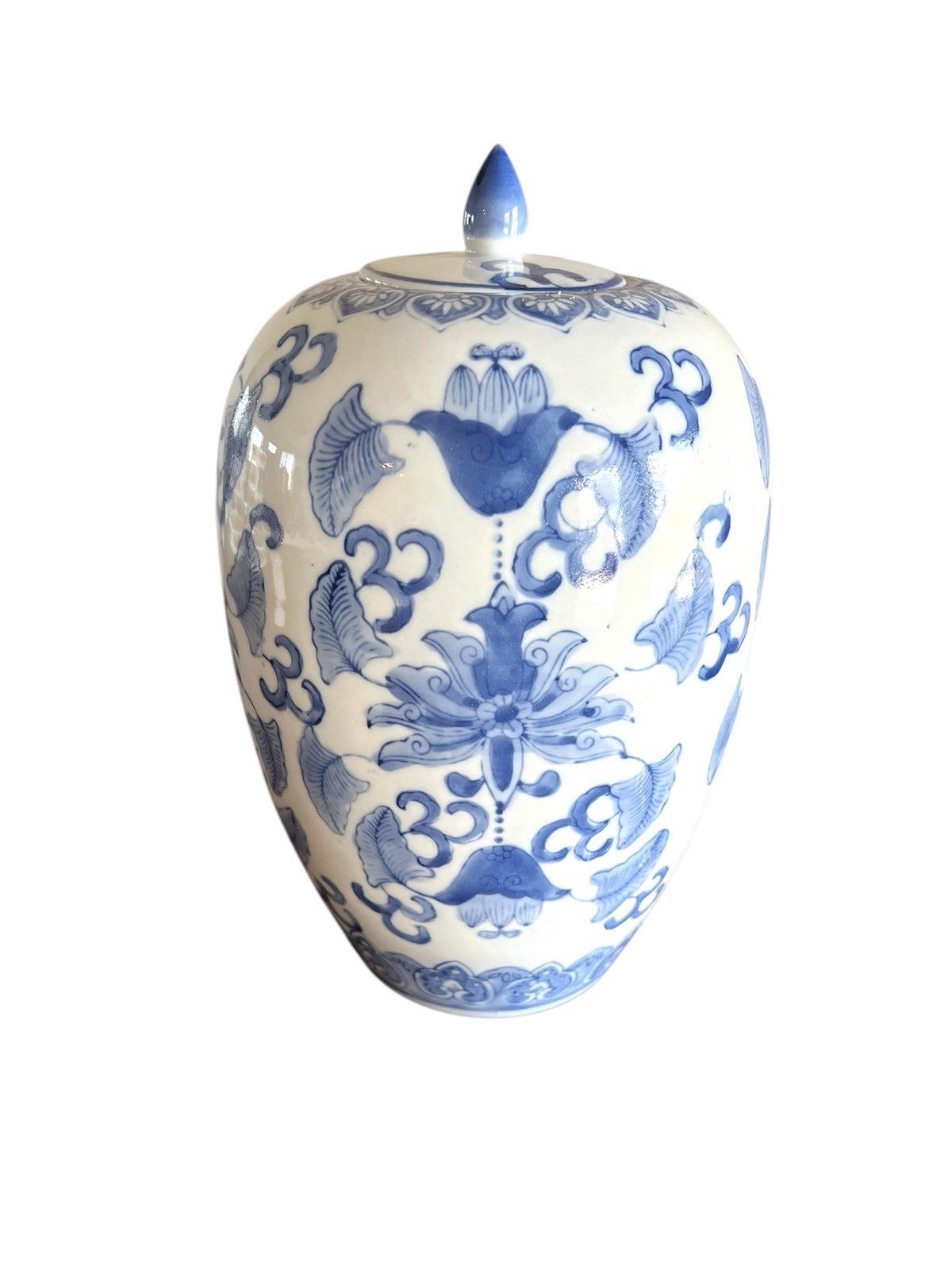 Vintage Chinese Ginger Jar with Lid Blue White Ceramic Porcelain Delft Pottery