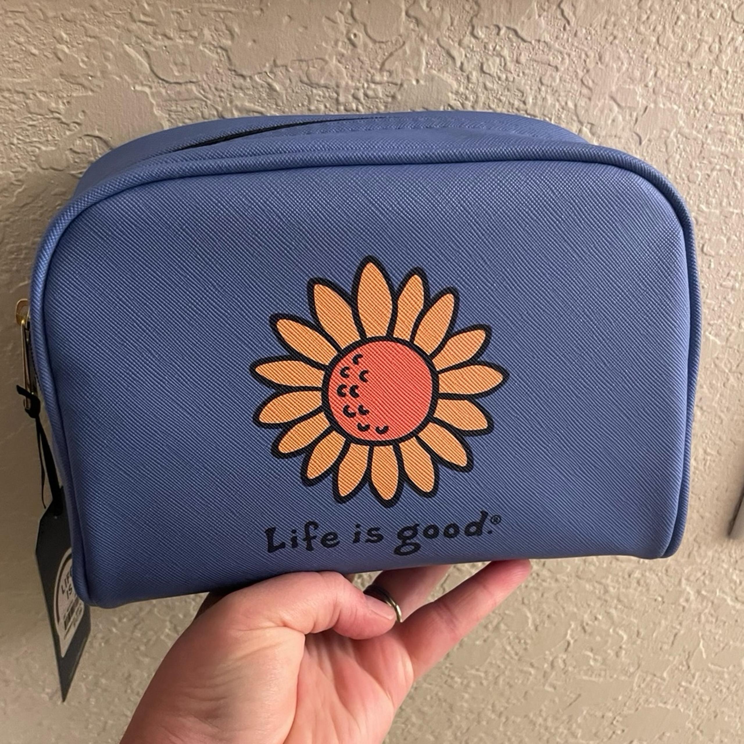 Life is Good- Blue Cosmetic Case (with sunflower design)- BRAND NEW! WITH TAGS!!