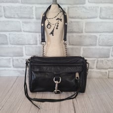 Rebecca Minkoff Mini Mac Cross Body Bag Chain Link Black Leather Studded