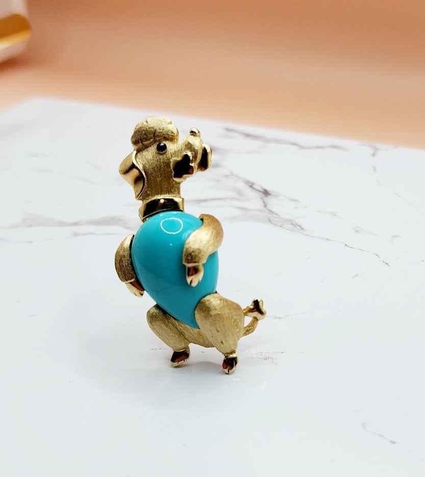 Vintage Crown Trifari Poodle Jelly Belly Brooch
