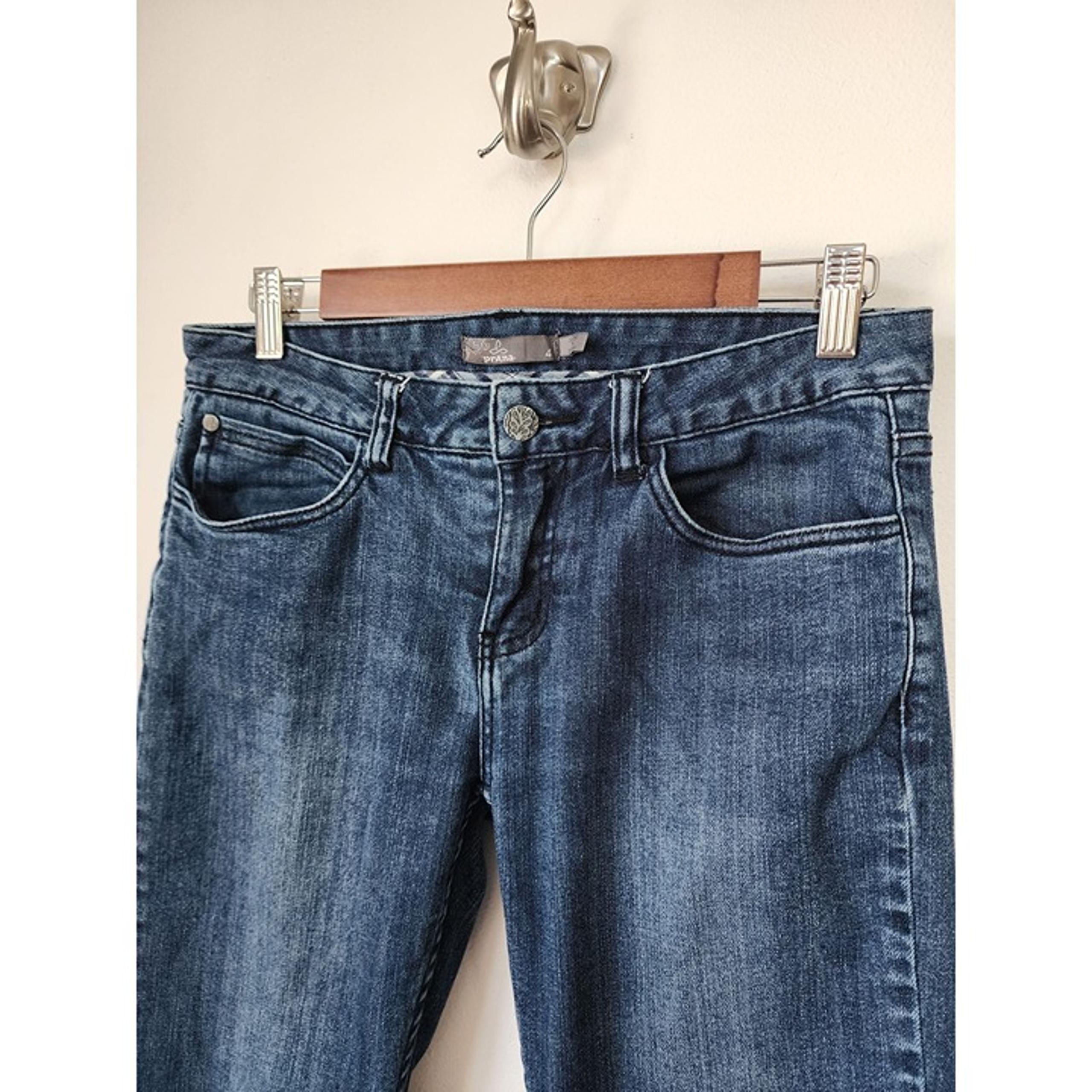 prAna blue plaid flannel lined boyfriend straight leg blue jeans 4