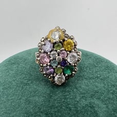 VTG 1940's Art Deco Baskin Bros Oval Multi-Stone Cluster Sterling Marcasite Ring